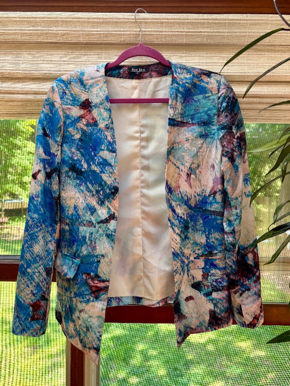 Bà Ba Custom Hand Tailored Silk Abstract Printed Blazer / Jacket Size 2